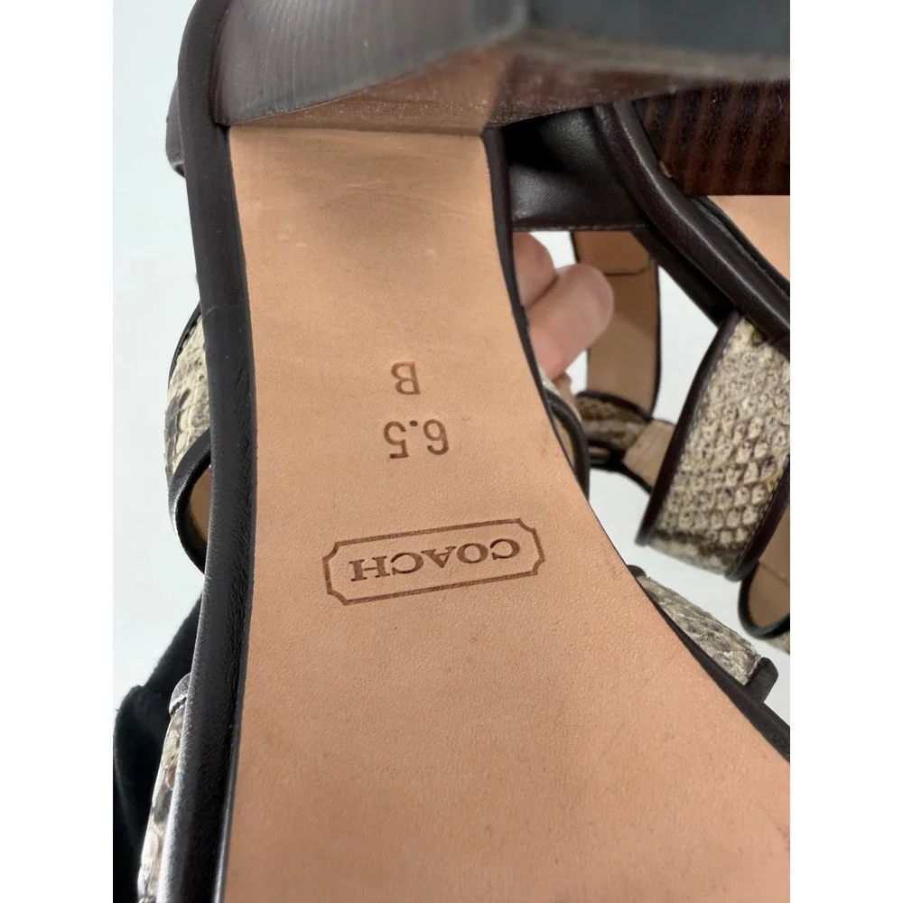 Coach Tamarah Heels Sz 6.5 Brown Snakeskin Turnlock Leather NWOT Mob Wife Caged
